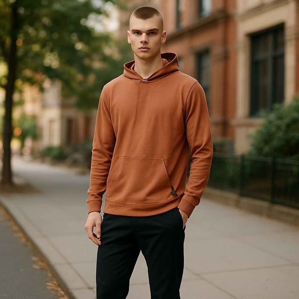 Xersion Studio Mens Hoodie Wicking Zip Pocket XL Orange Ginger Melange Outdoor